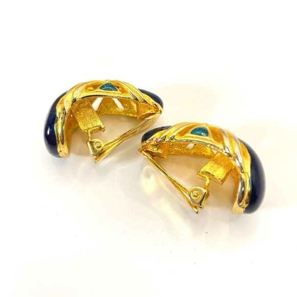Chunky Gold Half Hoop Enamel Vintage Clip-On Earrings - Picture 9 of 9